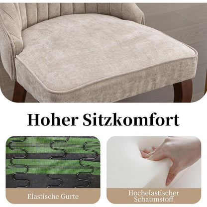 Bequeme Esszimmerstühle 2er Set, Stoff & Massivholz