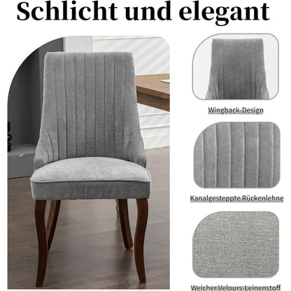 Esszimmerstühle 2er Set Grau, Stoff & Massivholz
