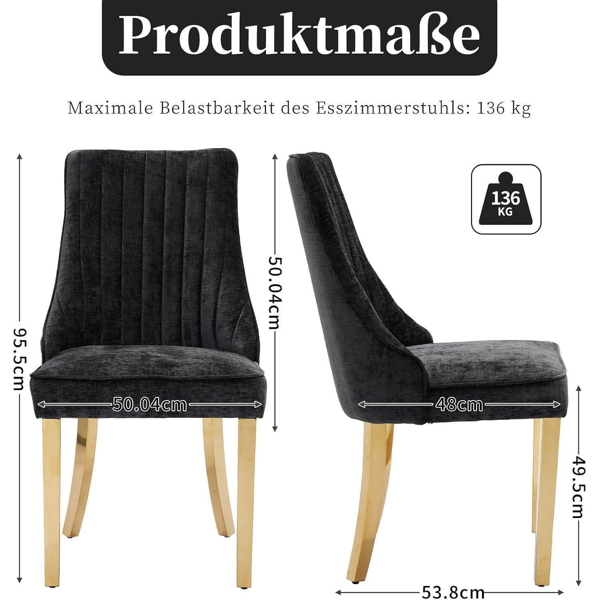 Esszimmerstühle Set 8 – Bequeme Polsterstühle Schwarz/Gold