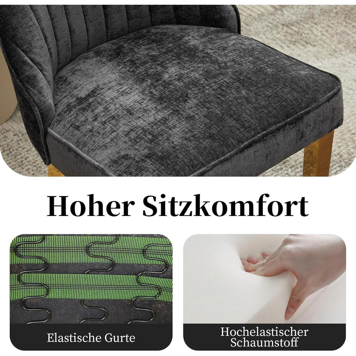Esszimmerstühle Set 8 – Bequeme Polsterstühle Schwarz/Gold