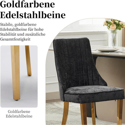 Esszimmerstühle Set 8 – Bequeme Polsterstühle Schwarz/Gold