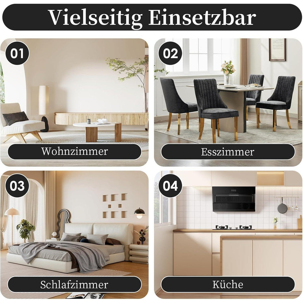 Esszimmerstühle Set 8 – Bequeme Polsterstühle Schwarz/Gold