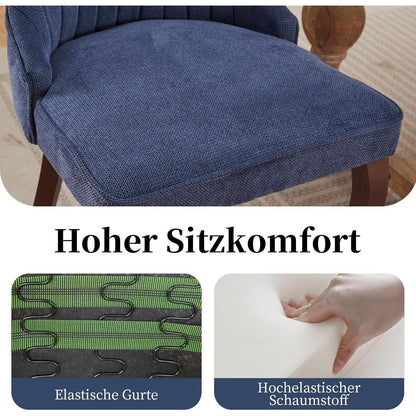 Bequeme Esszimmerstühle 2er Set, Blau mit Massivholzbeinen