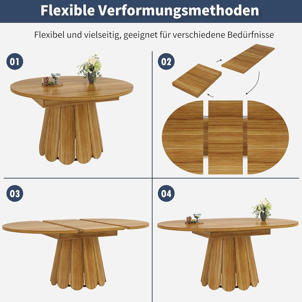 Runder Esstisch Ausziehbar Holz – Küchentisch für 4-6 Personen