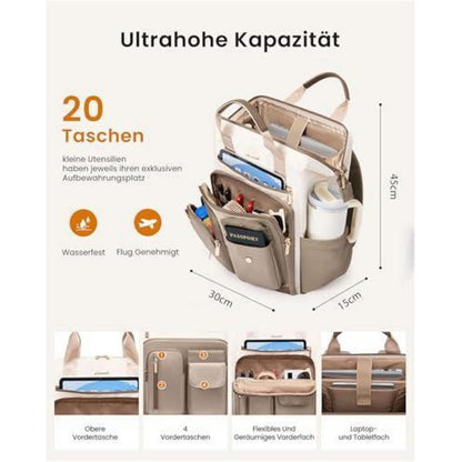 Laptop Rucksack Damen 17,3 Zoll Wasserdicht mit 20 Taschen