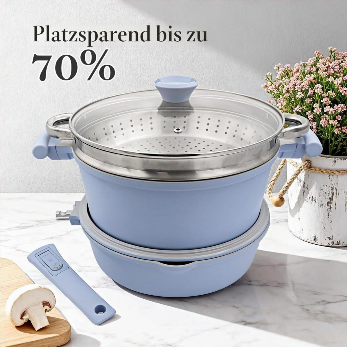 7-teiliges Antihaft Kochgeschirr-Set Blau
