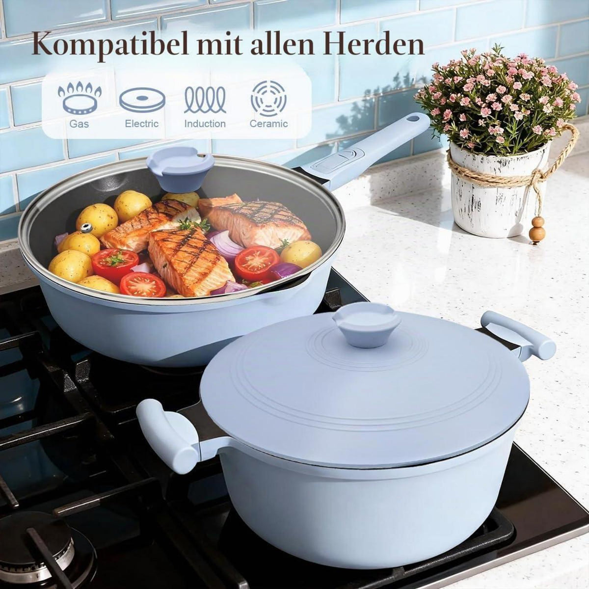 7-teiliges Kochgeschirr-Set mit abnehmbarem Griff