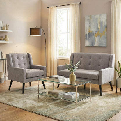 2-teiliges Sessel-Set Hellgrau – Wohnzimmer Lounge-Sofa