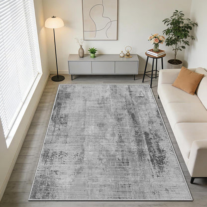 Grauer Wohnzimmerteppich 160x200cm – Moderner Kurzflor Teppich