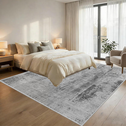 Grauer Wohnzimmerteppich 160x200cm – Moderner Kurzflor Teppich