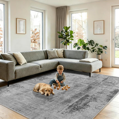 Grauer Wohnzimmerteppich 160x200cm – Moderner Kurzflor Teppich