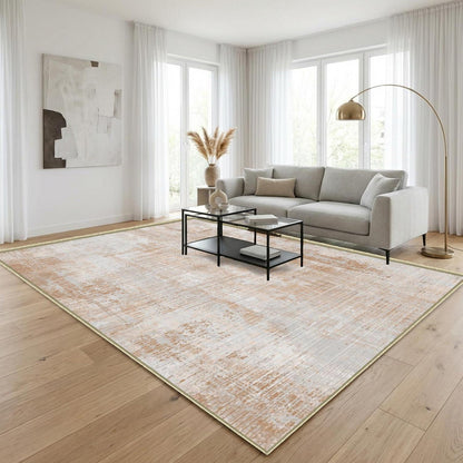 WUTONG Teppich Wohnzimmer 160x200cm Hellbraun Sand – Waschbar & Vintage