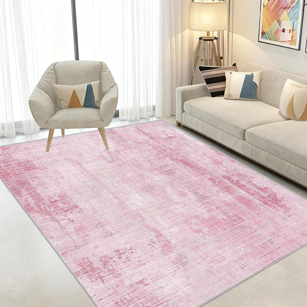 Rosa Vintage Teppich 200x300cm – Weicher Kurzflor für Wohnzimmer