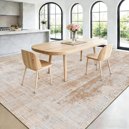 Großer Vintage Teppich 200x300cm – Hellbraun, Abstrakt & Waschbar