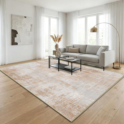 Großer Vintage Teppich 200x300cm – Hellbraun, Abstrakt & Waschbar
