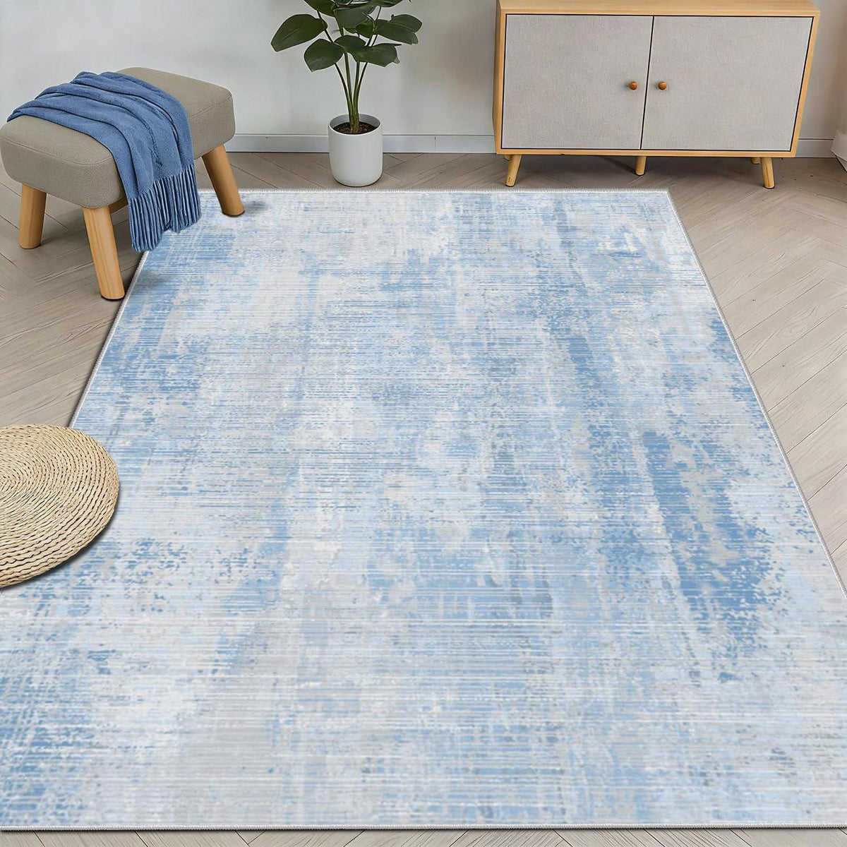 Blauer Teppich 200x300cm – Waschbar, Modern, Kurzflor