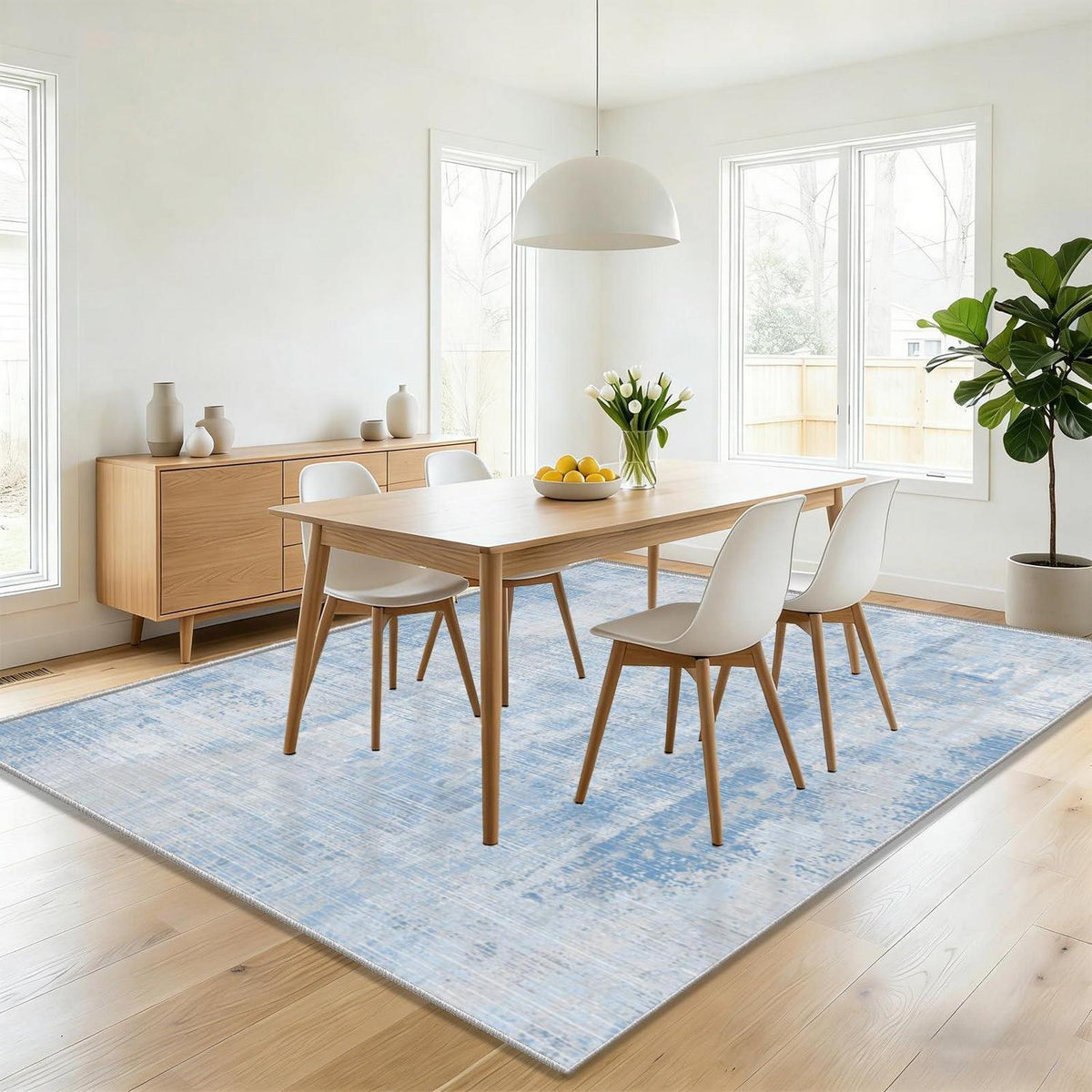 Blauer Teppich 200x300cm – Waschbar, Modern, Kurzflor
