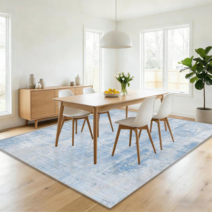Blauer Teppich 200x300cm – Waschbar, Modern, Kurzflor
