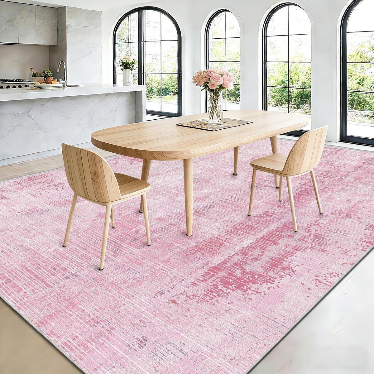 Rosa Vintage Teppich 160x230cm – Weicher Kurzflor Wohnteppich