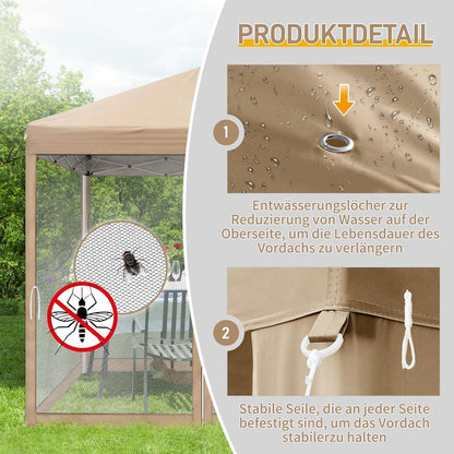 Faltpavillon 3x3 Wasserdicht UV-Schutz mit Moskitonetz