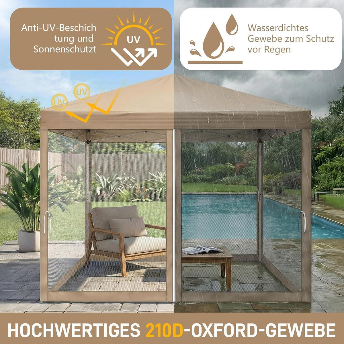 Faltpavillon 3x3 Wasserdicht UV-Schutz mit Moskitonetz