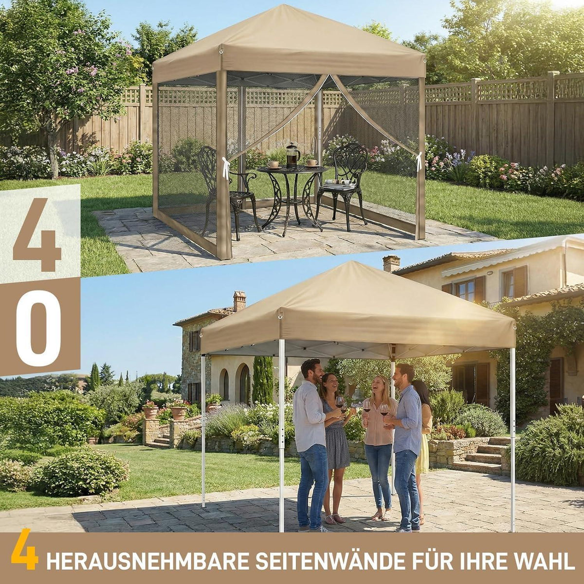 Faltpavillon 3x3 Wasserdicht UV-Schutz mit Moskitonetz