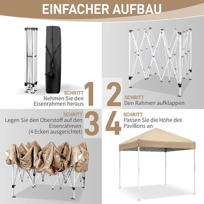 Faltpavillon 3x3 Wasserdicht UV-Schutz mit Moskitonetz