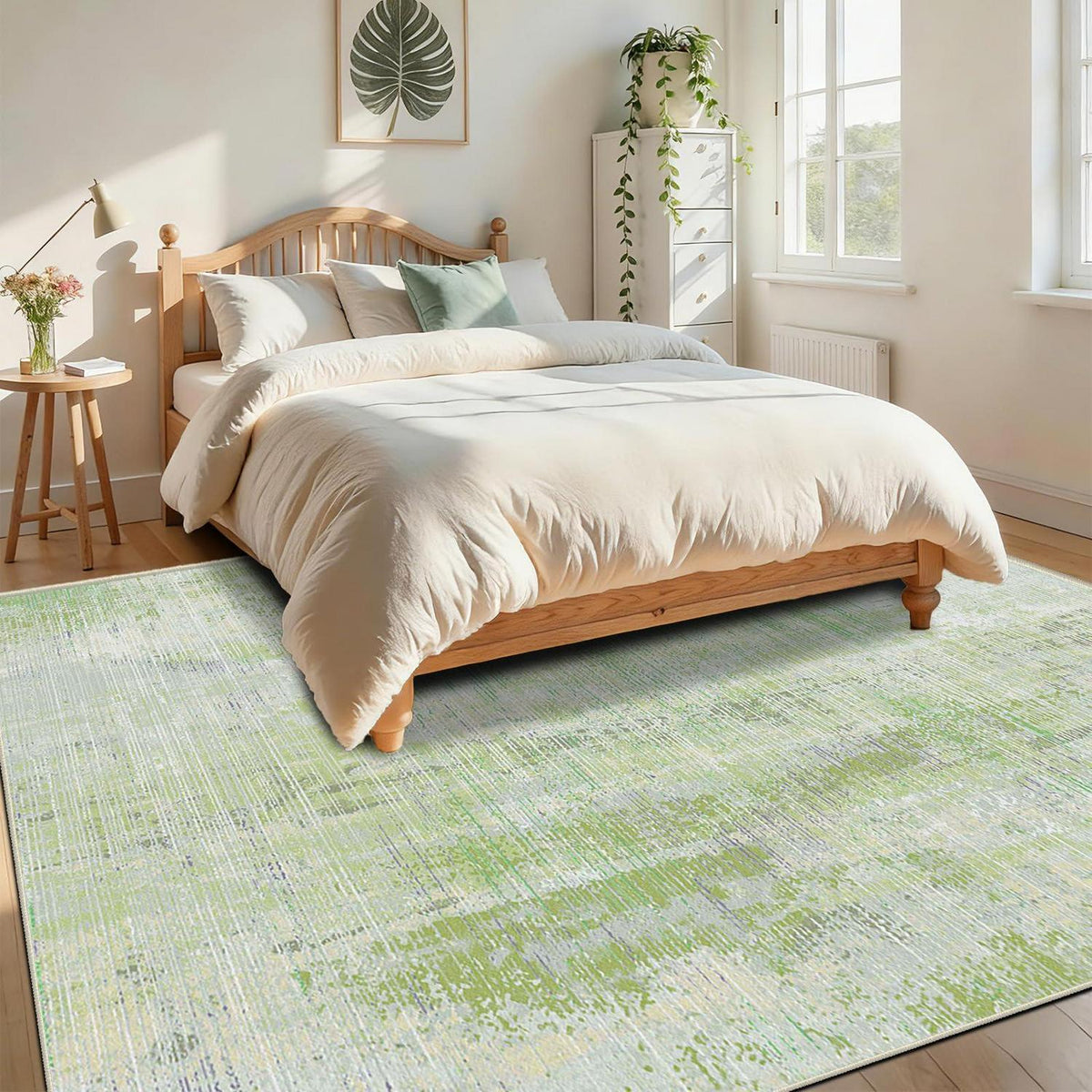 Grüner Teppich 140x200 – Abstrakter Kurzflor Wohnteppich