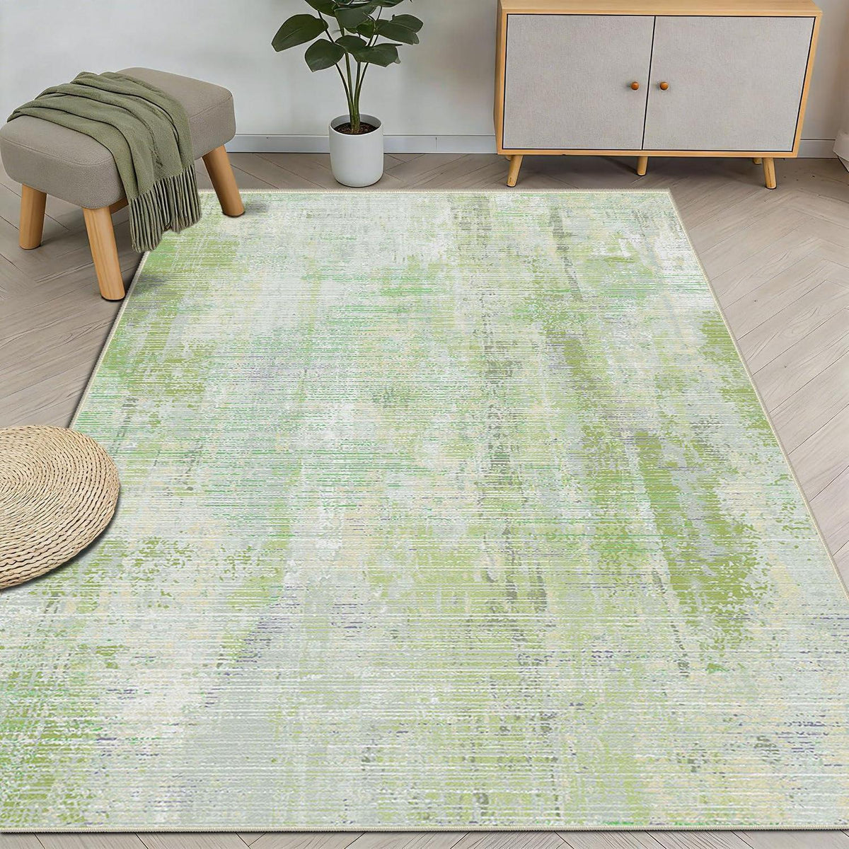 Vintage Teppich Grün 160x200cm - Waschbar & Rutschfest