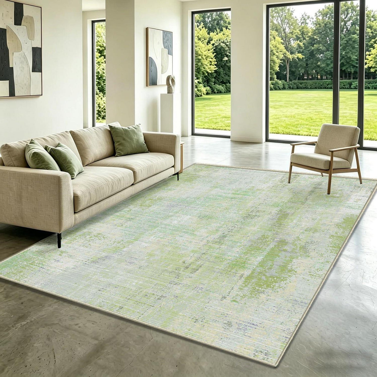 Vintage Teppich Grün 160x200cm - Waschbar & Rutschfest