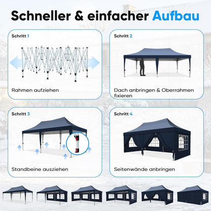 Faltpavillon 3x6m wasserdicht – Partyzelt mit Seitenwänden