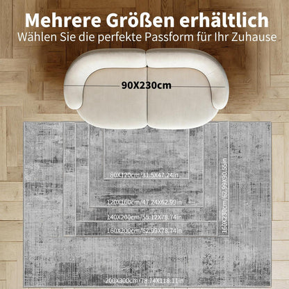 Grauer abstrakter Teppich 140x200cm – Waschbar, Rutschfest & Modern