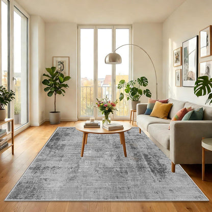 Grauer abstrakter Teppich 140x200cm – Waschbar, Rutschfest & Modern