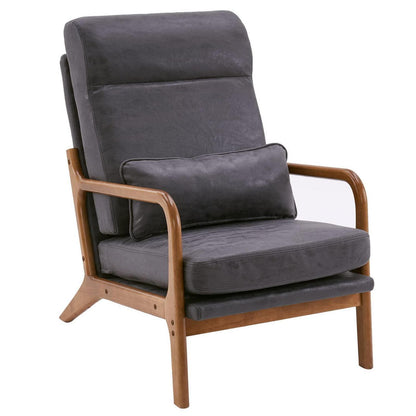 Dunkelgrauer Lounge-Sessel mit Massivholzrahmen & Mid-Century Stil