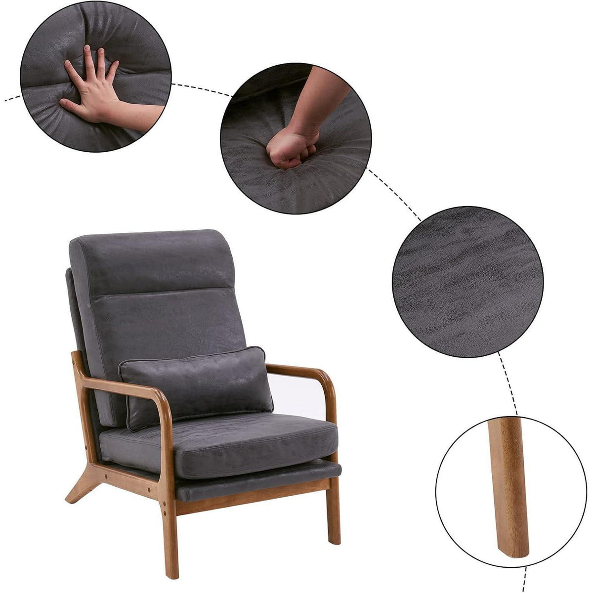 Dunkelgrauer Lounge-Sessel mit Massivholzrahmen & Mid-Century Stil