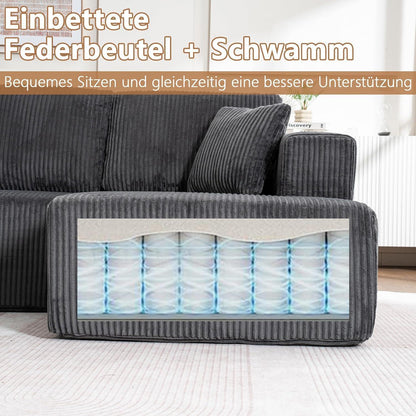 Modernes U-Sofa 4-Sitzer mit Kissen, Grau, Cord Stoff, Kein Aufbau