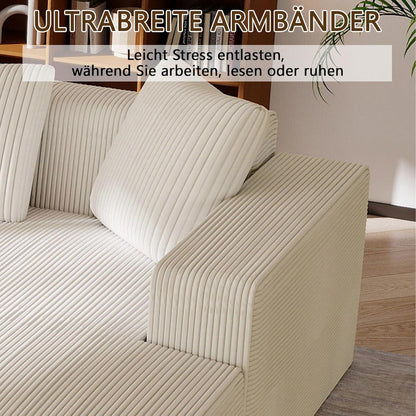 Modernes 3-Sitzer Sofa mit Liegefunktion & Kissen (Weiß)