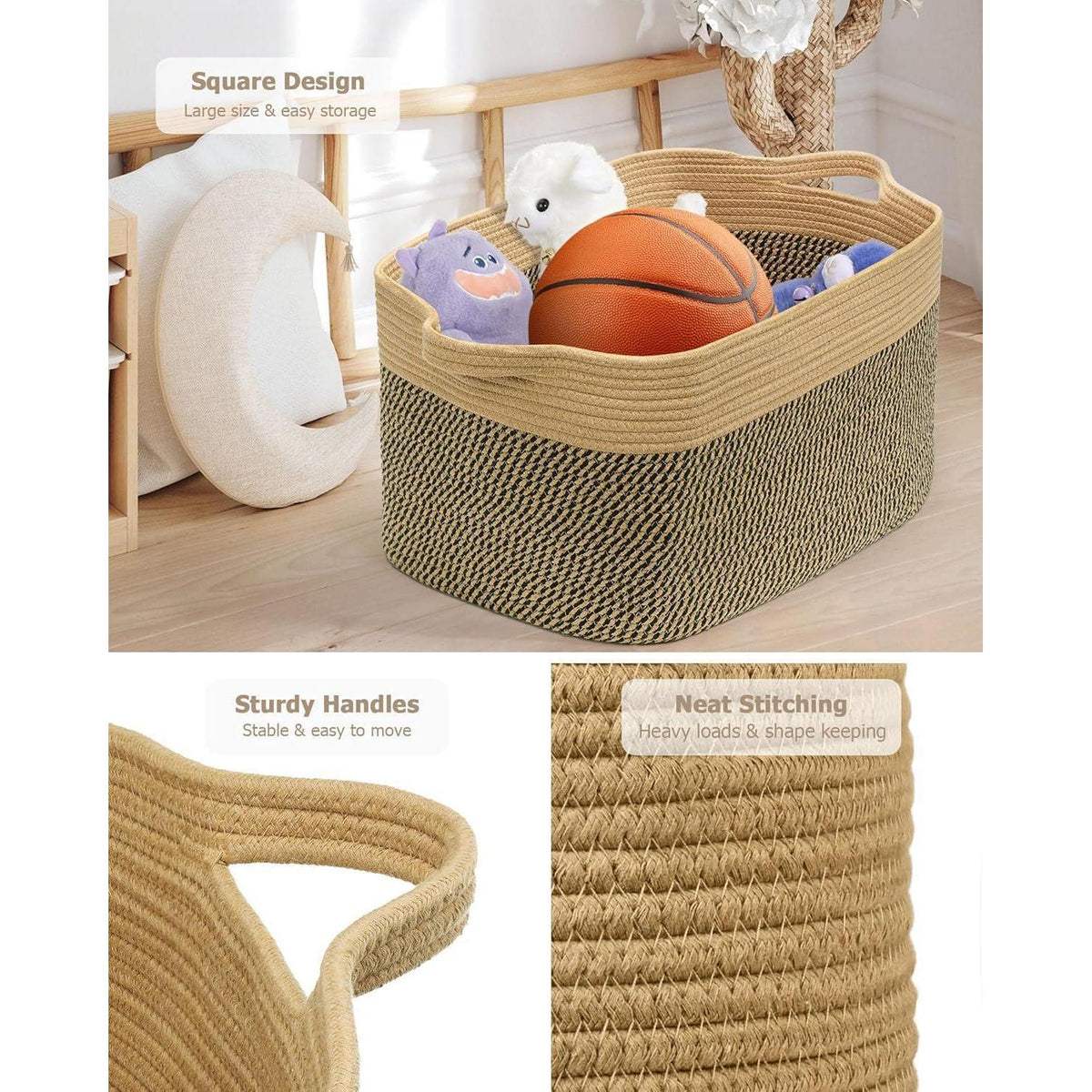 Faltbarer Wäschekorb 63L – Baumwolle & Jute, 2er Set