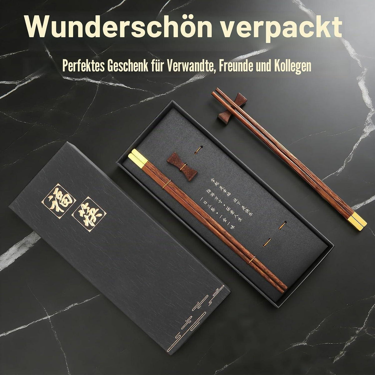 Holz Essstäbchen Set mit Ablage & Geschenkbox