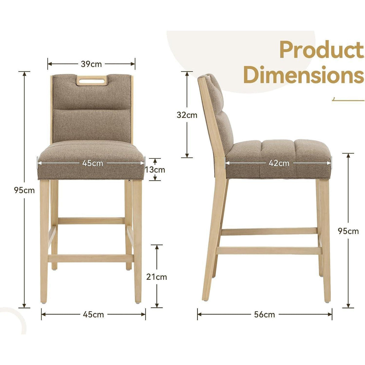 Barhocker 2er Set Leinen Braun – Komfortable Küchenhocker