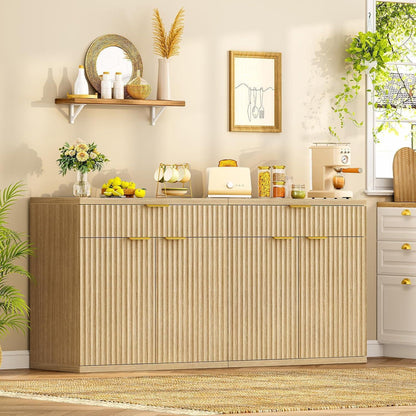 Sideboard mit geriffelten Türen & goldenen Griffen, Eiche