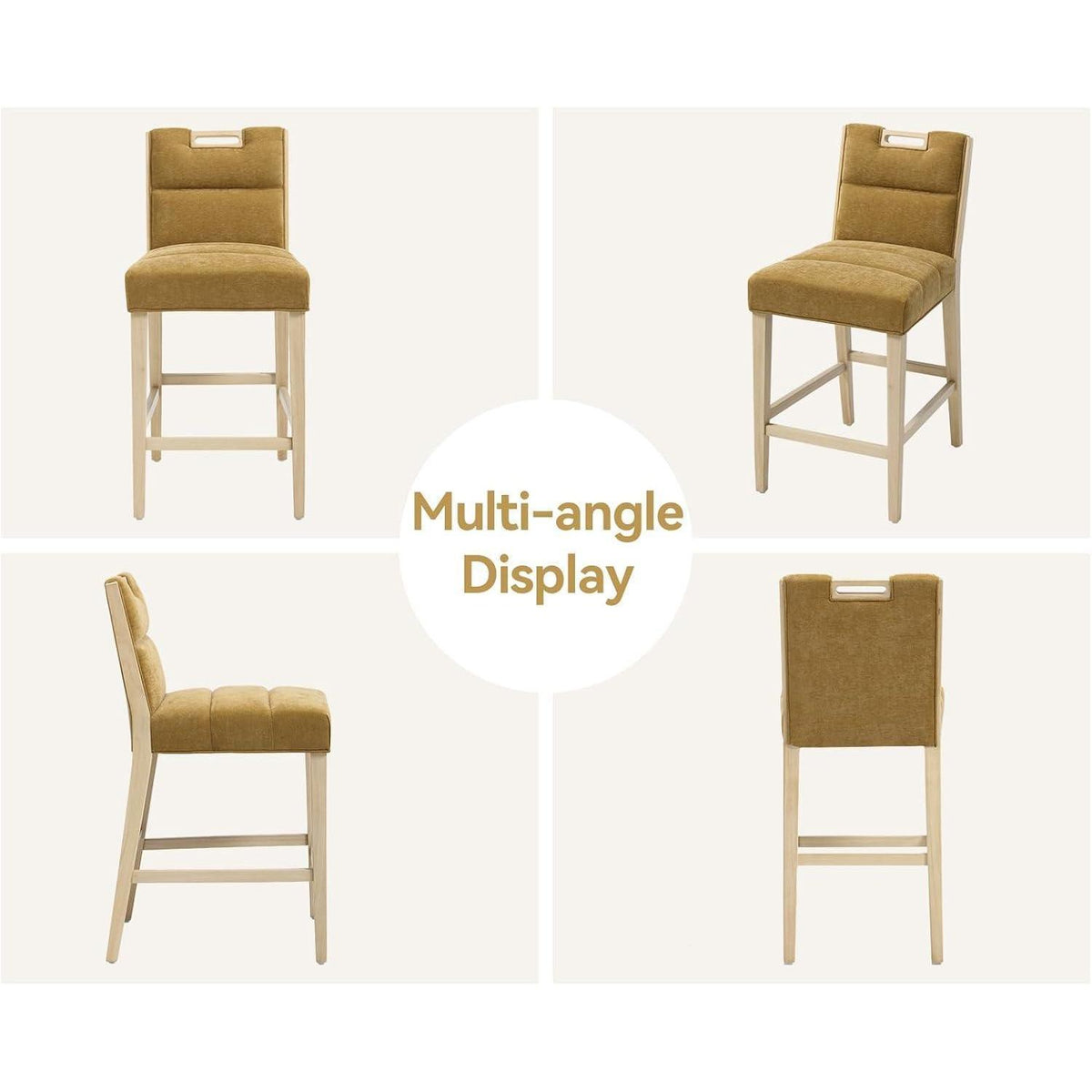Barhocker 2er Set mit Chenille, Griff & Fußstütze – Gelb