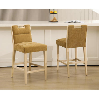 Barhocker Set 4er – Chenille Retro Design mit Fußstütze, Gelb