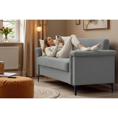 Kleine 2-Sitzer Couch Leinen Grau – Modern & Platzsparend
