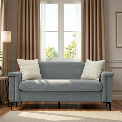 Kleine 2-Sitzer Couch Leinen Grau – Modern & Platzsparend