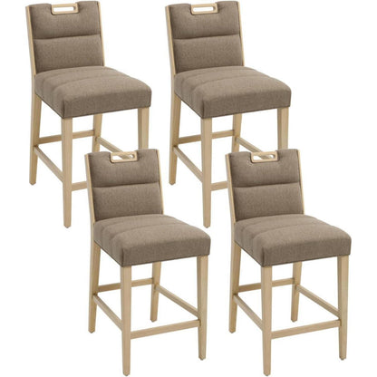 Barhocker Set 4er – Leinen-Küchenhocker mit Fußstütze, Braun