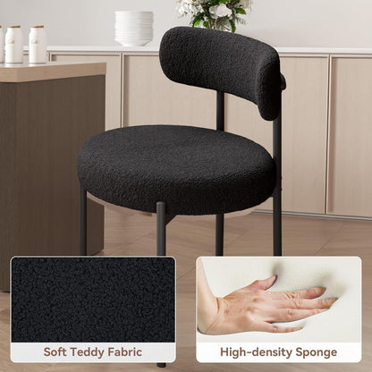 6 Esszimmerstühle Bouclé Stoff Schwarz – Mid-Century Design