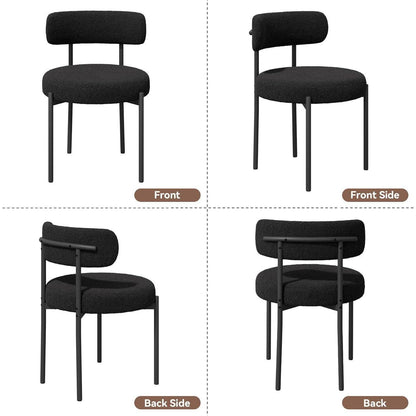 6 Esszimmerstühle Bouclé Stoff Schwarz – Mid-Century Design