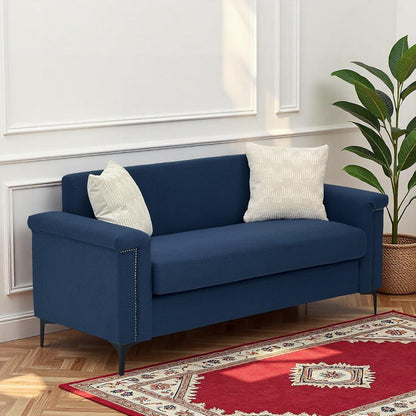 Kleine 2-Sitzer Couch Blau – Modernes Leinen Sofa für Wohnzimmer