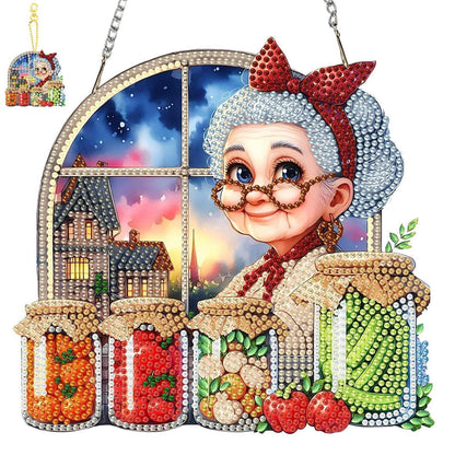 Diamant Painting Fensterbild Oma mit Kette & Anhänger